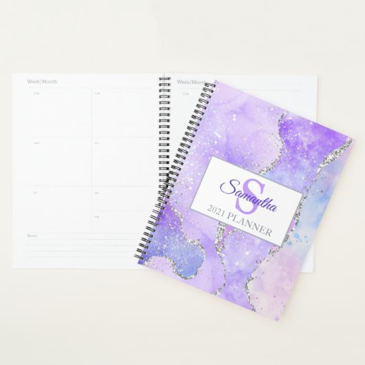 Licht Paars en zilver Faux Glitter Agate Planner (Display)