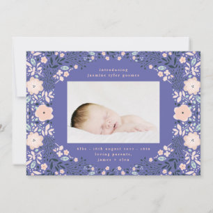 Licht Paars Floral Lijst Foto baby geboorte Aankondiging
