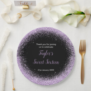 Licht Paarse dress Faux Glitter Sweet 16 Birthday Papieren Bordje