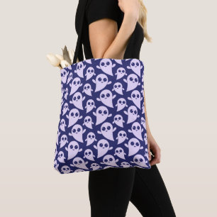 Licht Paarse Geesten Patroon Donkerblauw Halloween Draagtas