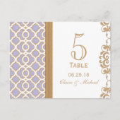 Licht Paarse Gouden Marokkaanse Trouwtafel Nummer Briefkaart (Voorkant)