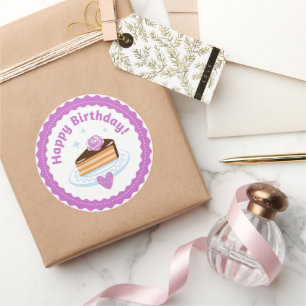 Licht Paarse illustratie Happy Birthday Cake Ronde Sticker