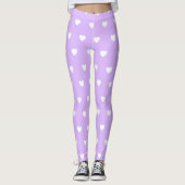Licht Paarse met witte harten Leggings (Voorkant)
