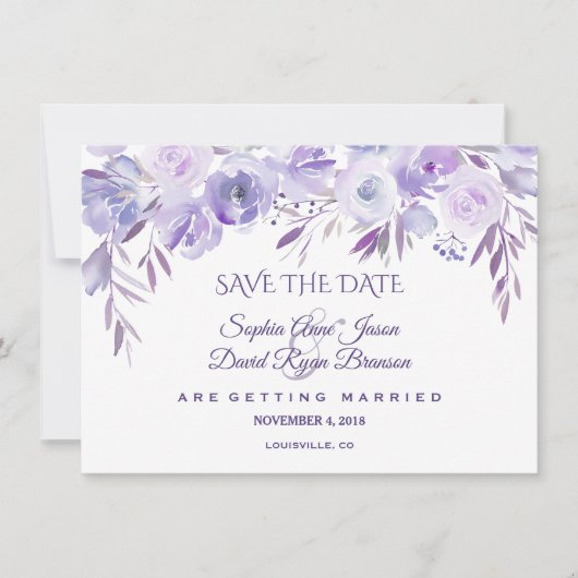 Licht Paarse mosterdblauw Floral bespaart de datum Save The Date (Voorkant)