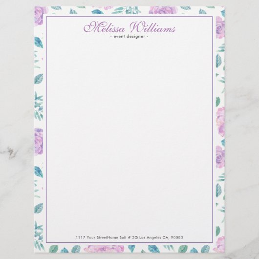 Licht Paarse Rozen Patroon Briefhoofd Sjabloon (Voorkant)