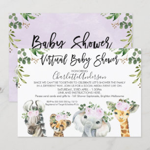 Licht Paarse Safari Virtual Baby shower Uitnodigin Kaart