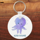 Licht Paarse Schattigee Octopus Waterverf Custom N Sleutelhanger (Voorkant)