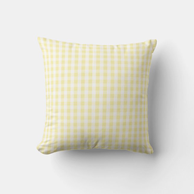 Licht Pastel Geel & Wit Gingham Patroon Kussen (Voorkant)
