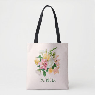 Licht Peach Spring Floral gepersonaliseerd Draagtas