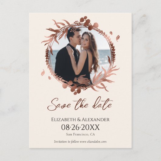 licht perzik krans foto bewaar de datum briefkaart (Voorkant)