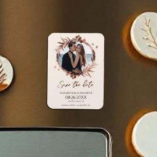 licht perzik krans foto bewaar de datum magneet