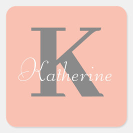Licht perzik Monogram Naam Vierkante Sticker