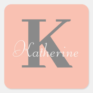 Licht perzik Monogram Naam Vierkante Sticker