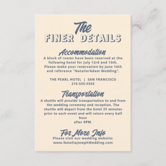 Licht perzik retro funky moderne bruiloft details informatiekaartje (Voorkant)