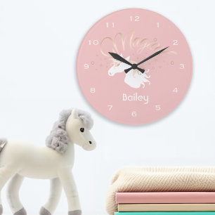 Licht Roos Roze Wit Magisch Unicorn Aangepast Grote Klok