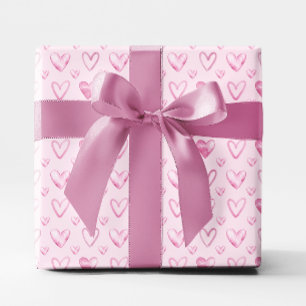 Licht Roze Aquarel Harten Cadeaupapier