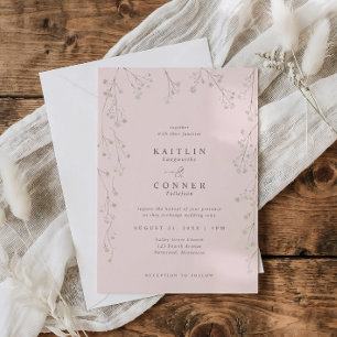 Licht Roze Baby's Breath Wilde Bloem Boho Bruiloft Kaart