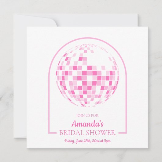 Licht roze disco boogie bruids douche uitnodiging (Voorkant)