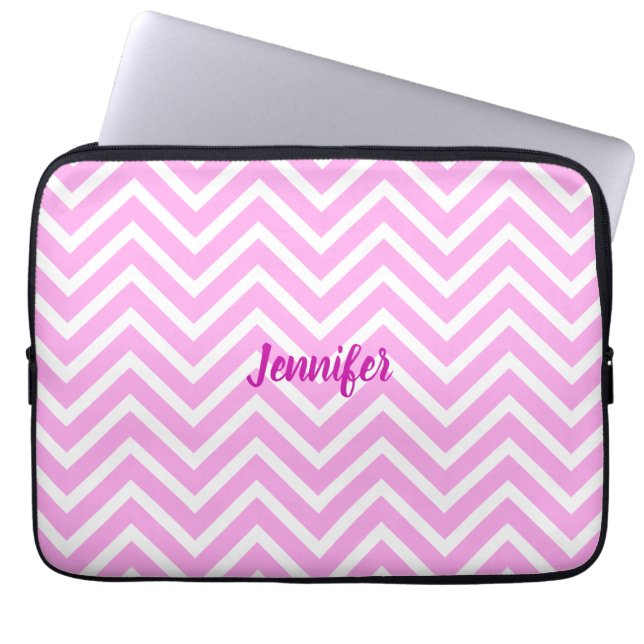 Licht roze en Chevron Pattern Girly Laptop Sleeve (Voorkant)