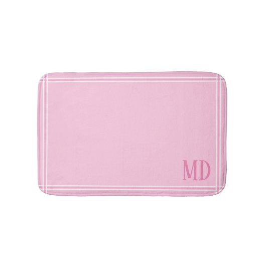 Licht Roze en Wit Gestreepte Aangepaste Initialen Badmat (Voorkant)