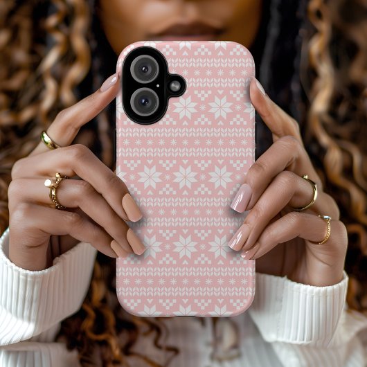 Licht roze Fair Isle Kersttrui patroon Case-Mate iPhone Case