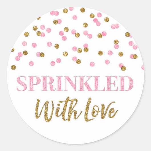 Licht roze gouden Confetti bestrooid met liefde Ronde Sticker (Voorkant)