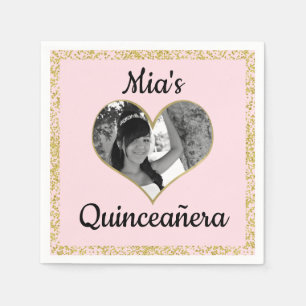 Licht Roze & Gouden Glitter Hart Foto Persoonlijk Servet
