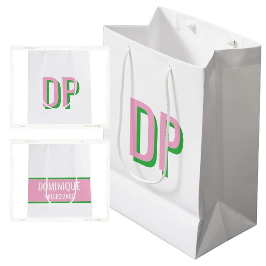 Licht Roze + Groen Monogram Bruidsmeisje Medium Cadeauzakje