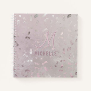 Licht roze Roos Gold Glitter Monogram Naam Michell Notitieboek