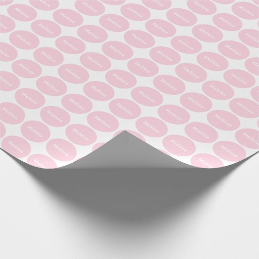 Licht roze Stippen patroon op wit met naam Cadeaupapier (Hoek)