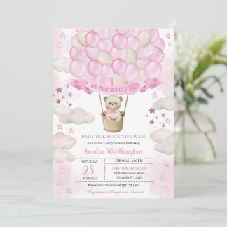 Licht roze Teddy Bear Hot Air Baby shower Kaart
