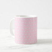  Licht roze zeer licht grijzig blauwe polka stippe Koffiemok (Voorkant links)