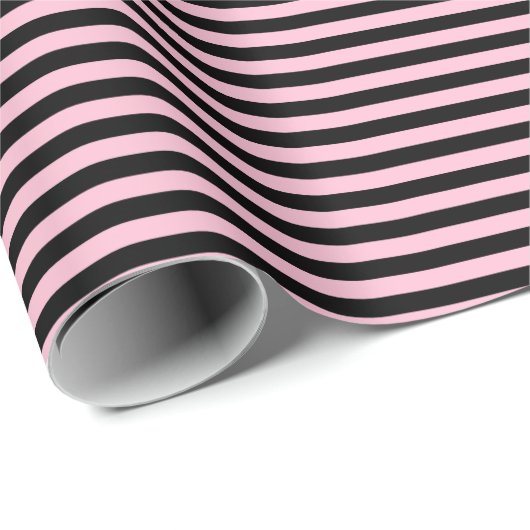 Licht roze | Zwart gestreept inpakpapier (Rol Hoek)