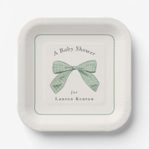 Licht Sage Plaid Bow Elegant Boy Baby shower Papieren Bordje