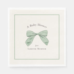 Licht Sage Plaid Bow Elegant Boy Baby shower Servet