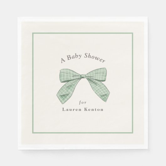 Licht Sage Plaid Bow Elegant Boy Baby shower Servet (Voorkant)