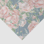 Licht Staal Blauw en Roze Rozen Tissuepapier (Detail)