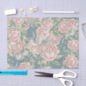 Licht Staal Blauw en Roze Rozen Tissuepapier (Craft)