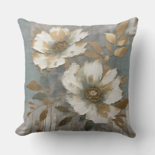 Licht Stofblauw Wit Goud Moderne Bloem Kussen