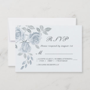 Licht Stoffig Blauw Bloemen Waterverf bruiloft RSV RSVP Kaartje