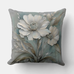 Licht Teal Blauw Grijs Beige Witte Moderne Bloemen Kussen