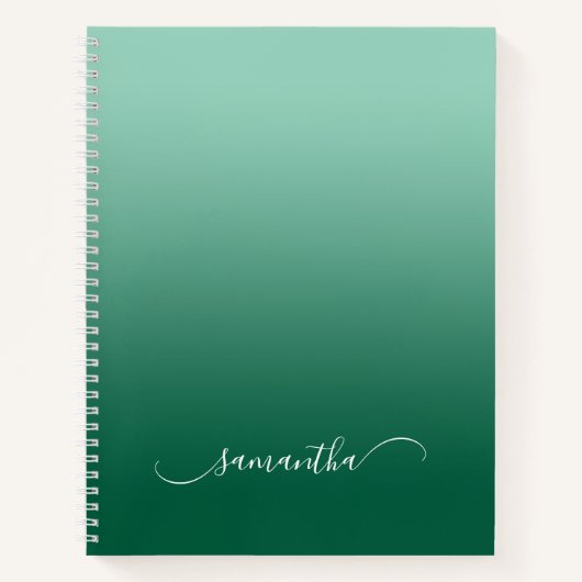 Licht Teal Jager Groen Ombre Gebogen Swash Naam Notitieboek (Voorkant)