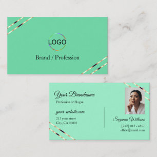 Licht Teal met Rose Gouden Lijnen Logo en Foto Visitekaartje