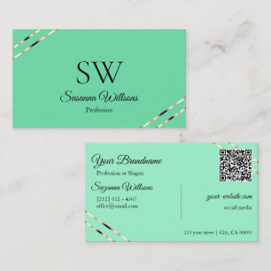 Licht Teal met Rose Gouden Lijnen Monogram QR Code Visitekaartje