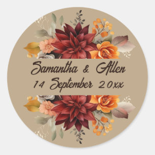 Licht Terracotta Herfst Bloemen bruiloft Ronde Sticker