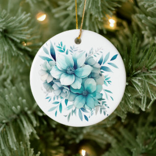 Licht Turquoise Bloemen Ornament