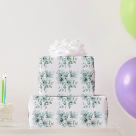 Licht turquoise bloemetjeswikkelpapier cadeaupapier (Feestgeschenken)