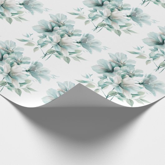 Licht turquoise bloemetjeswikkelpapier cadeaupapier (Hoek)