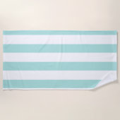 Licht turquoise en wit brede horizontale strepen strandlaken (Voorkant)