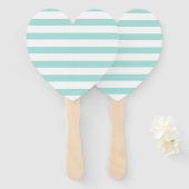 Licht Turquoise en Wit Breed Horizontaal Gestreept Handwaaier (Voorkant en achterkant)